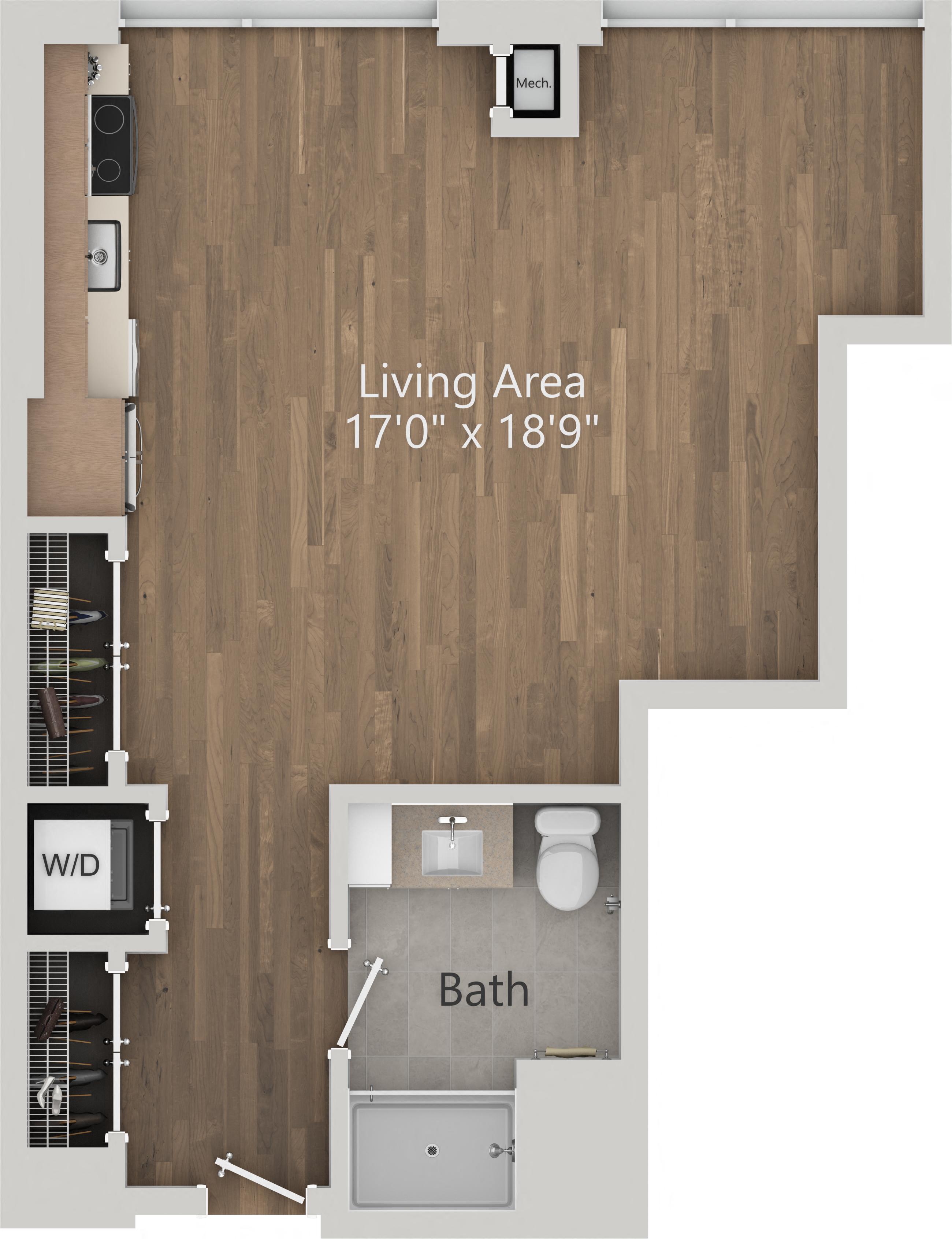 Floor plan for studio, 1 bath, 546 sqft
